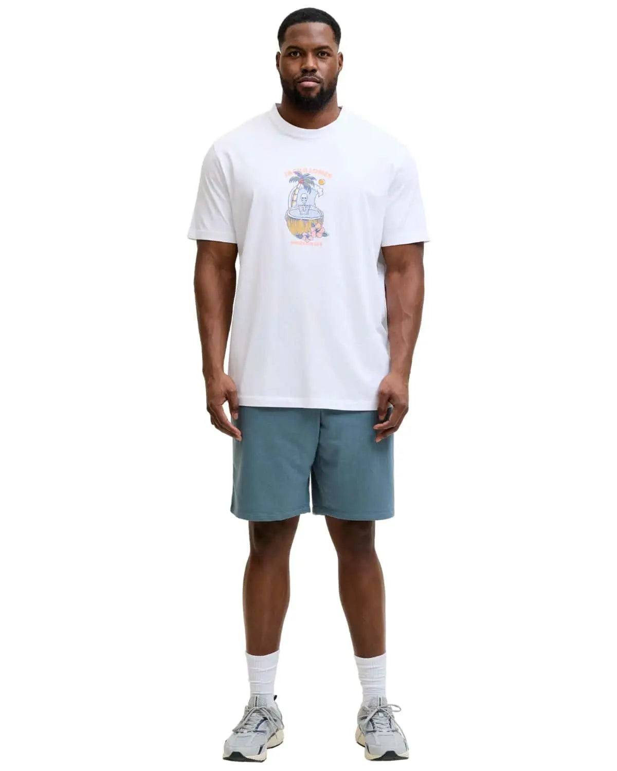 Duże męskie krótkie spodenki dresowe Jack &amp; Jones 12294286 szaroniebieskie