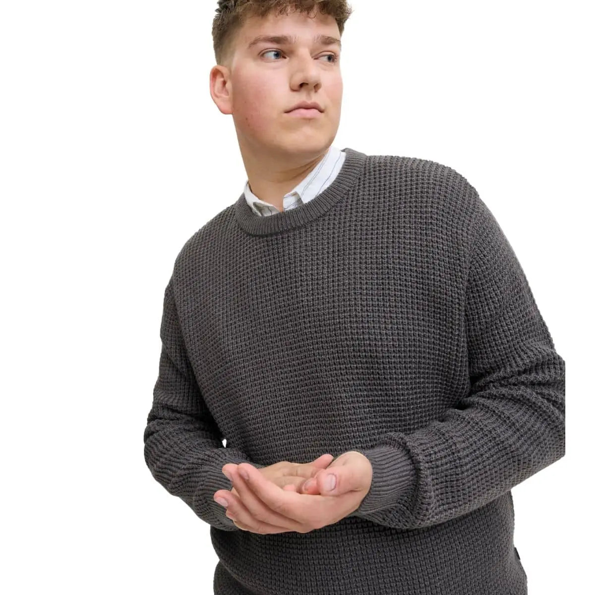 Duży męski sweter wkładany przez głowę Jack &amp; Jones 12287722 ciemnoszary