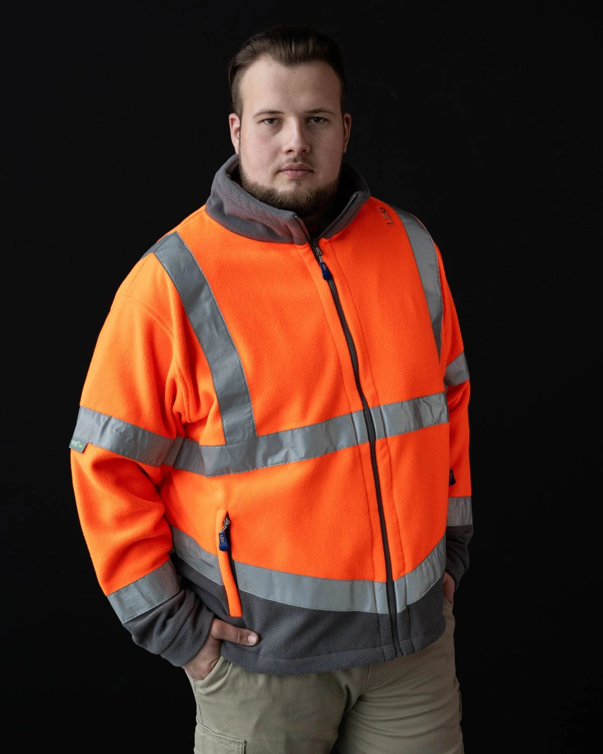 Duża męska bluza rozpinana robocza odblaskowa polar Leo Hartland pomarańczowa