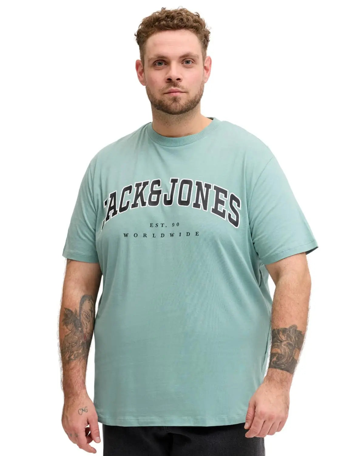 Duża męska koszulka bawełniana t-shirt z napisami Jack &amp; Jones 12258871 miętowy