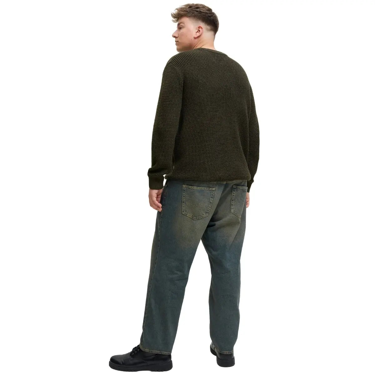 Duży męski sweter wkładany przez głowę Jack &amp; Jones 12287722 ciemnozielony