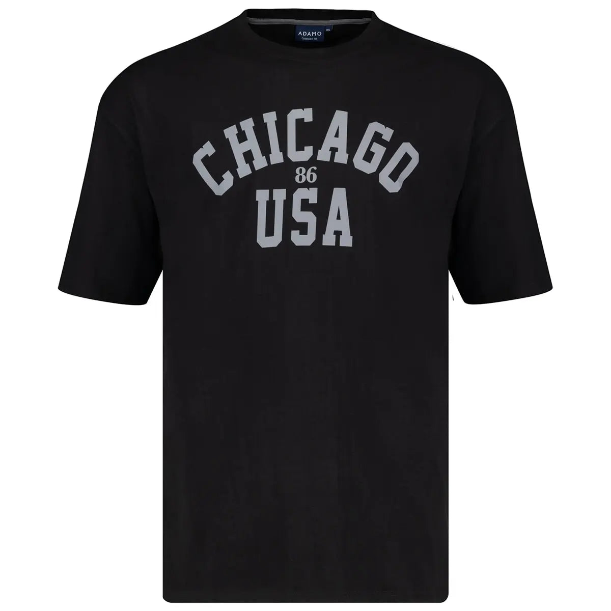 Duży męski t-shirt z napisami Chicago koszulka z krótkim rękawem Adamo 131509-700 czarna