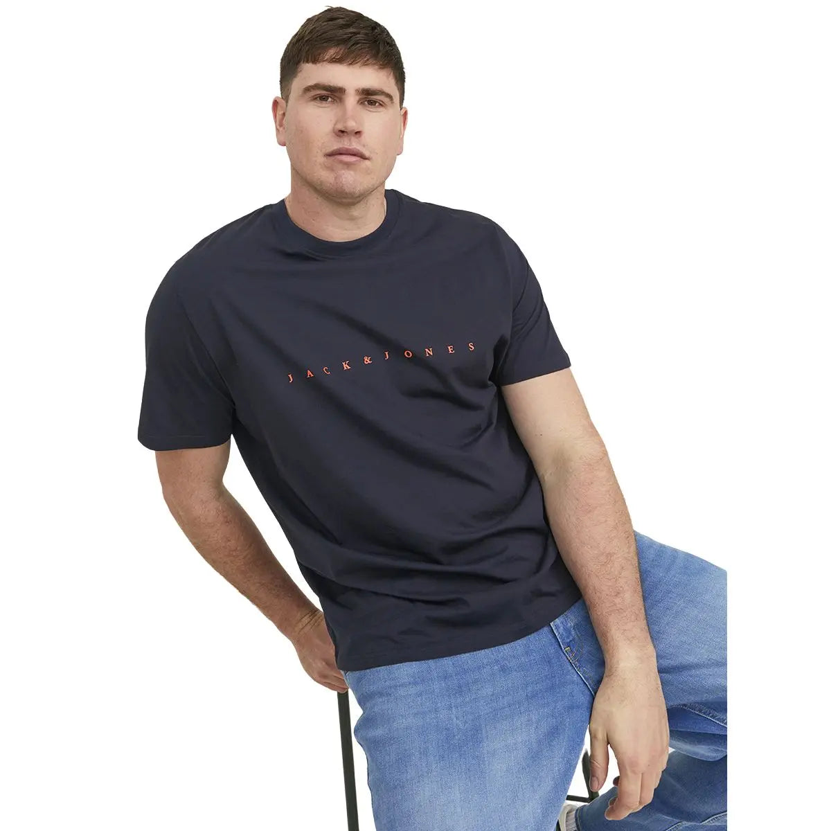 Duża męska koszulka z napisami t-shirt Jack &amp; Jones 12243625 granatowy