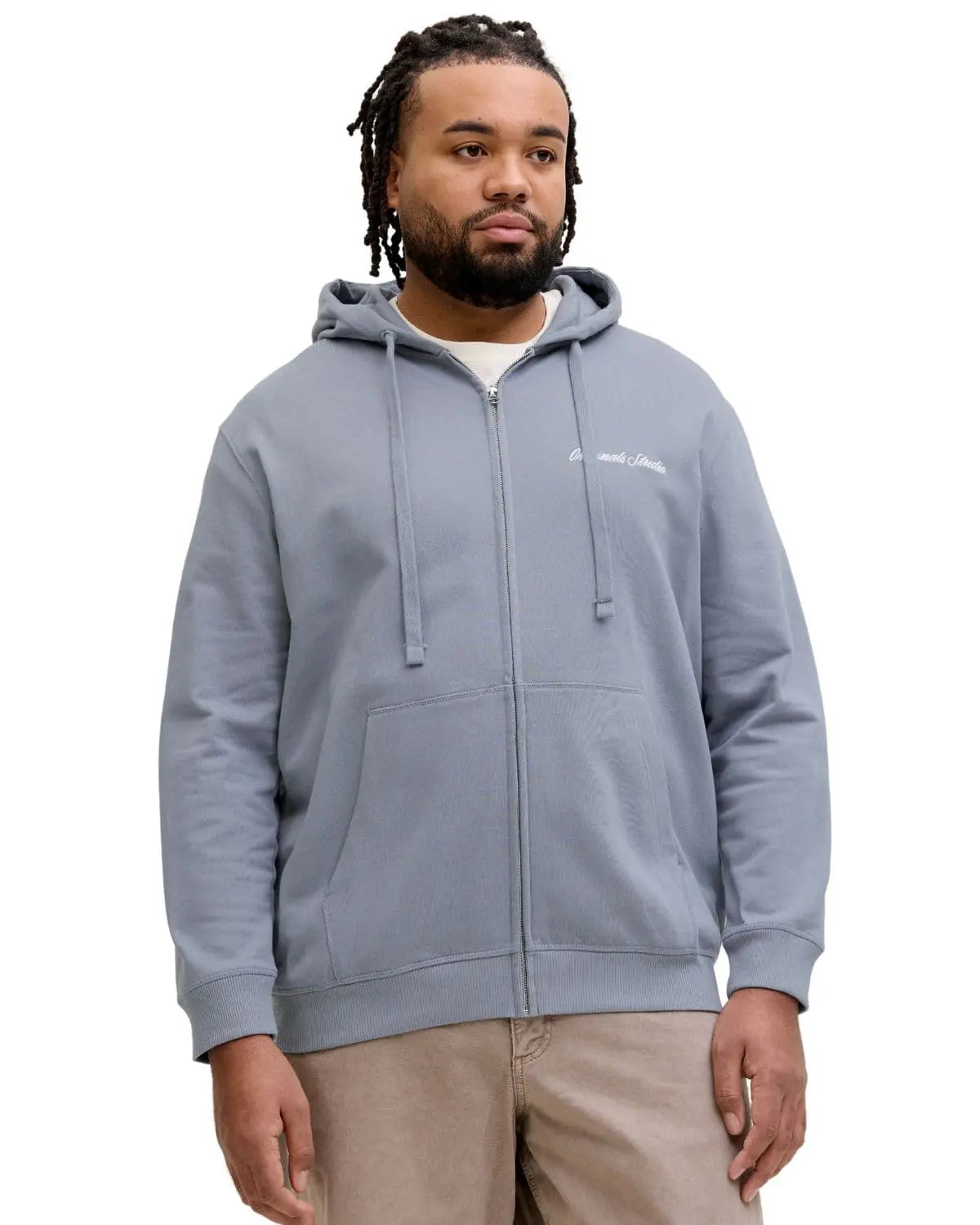 Duża męska bluza rozpinana z kapturem Jack &amp; Jones 12284162 szaroniebieska