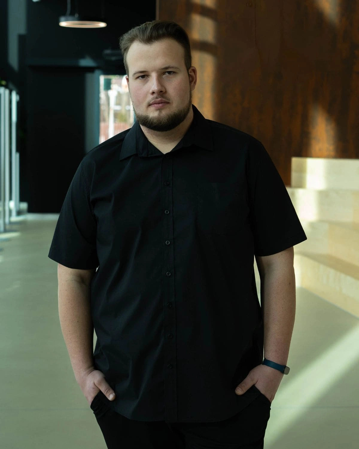 Duża męska koszula z krótkim rękawem gładka plamoodporna NON IRON Duke D555 Lucas czarna