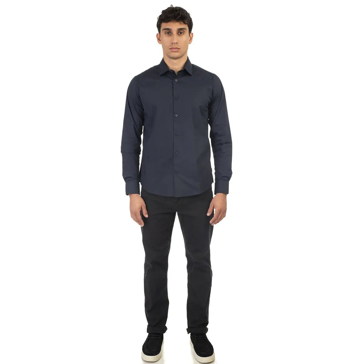 Duża męska koszula długi rękaw gładka elegancka Double Urban Outfitters GS-5039 granatowa