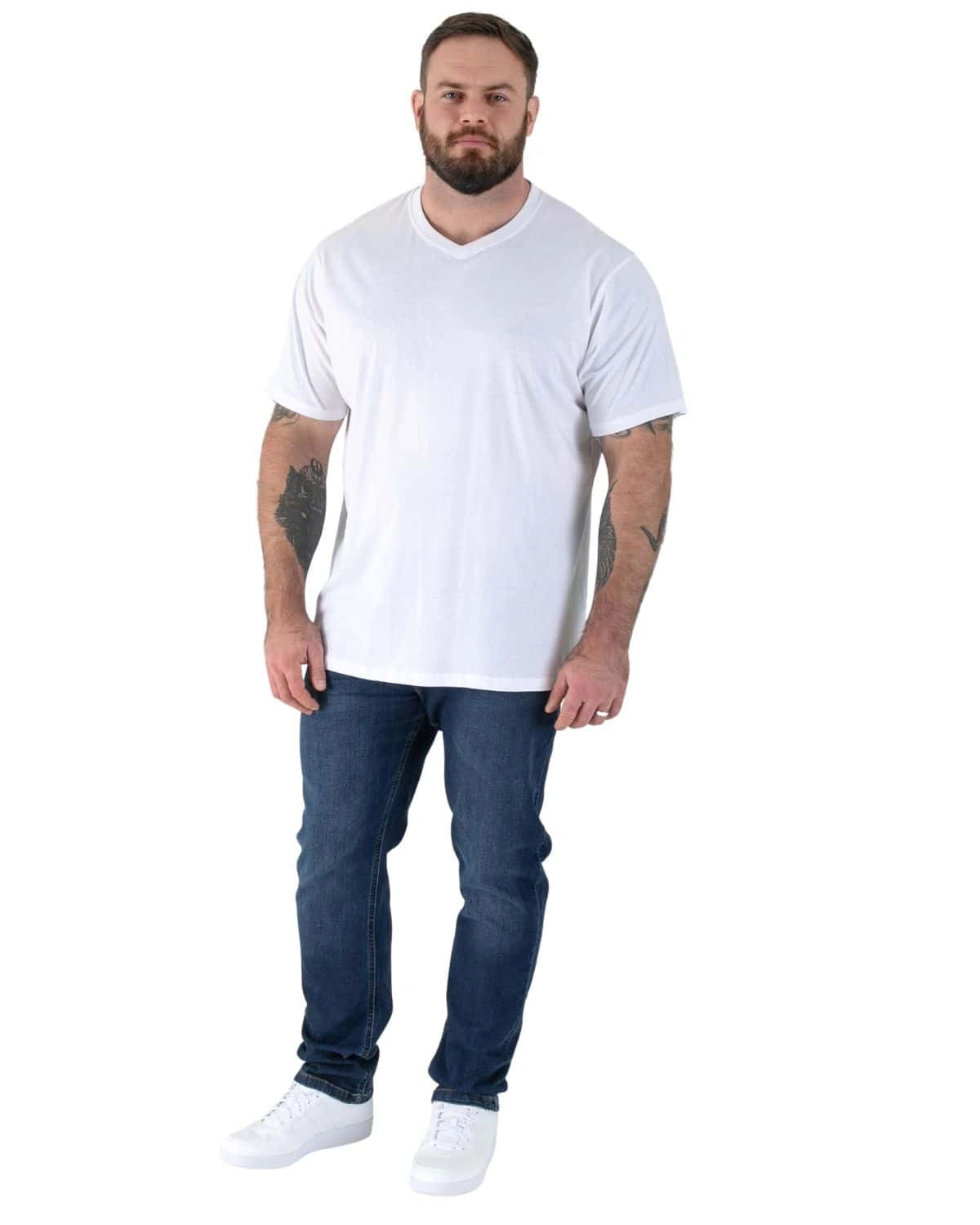 Duża koszulka męska z dekoltem w serek Duke D555 Signature V-neck biała