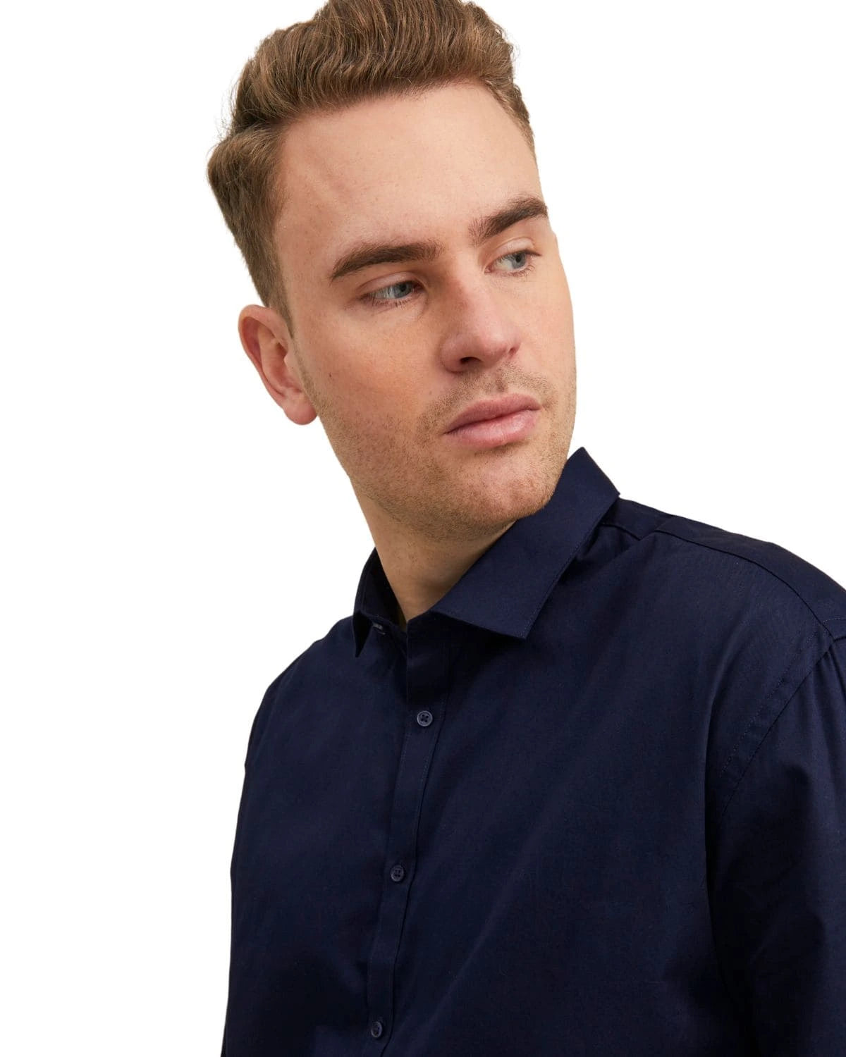 Duża męska koszula z długim rękawem gładka Jack &amp; Jones 12235157 granatowa