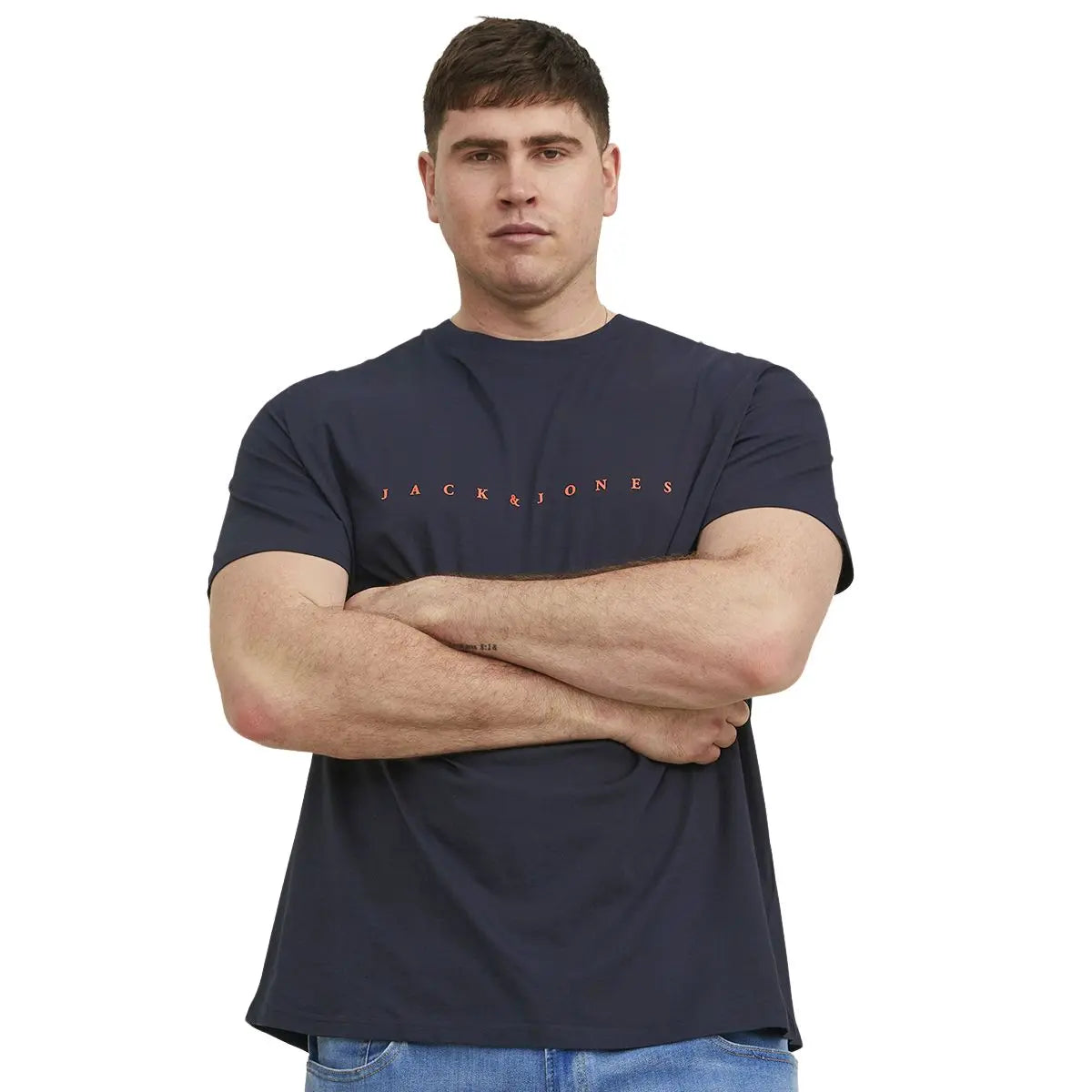Duża męska koszulka z napisami t-shirt Jack &amp; Jones 12243625 granatowy