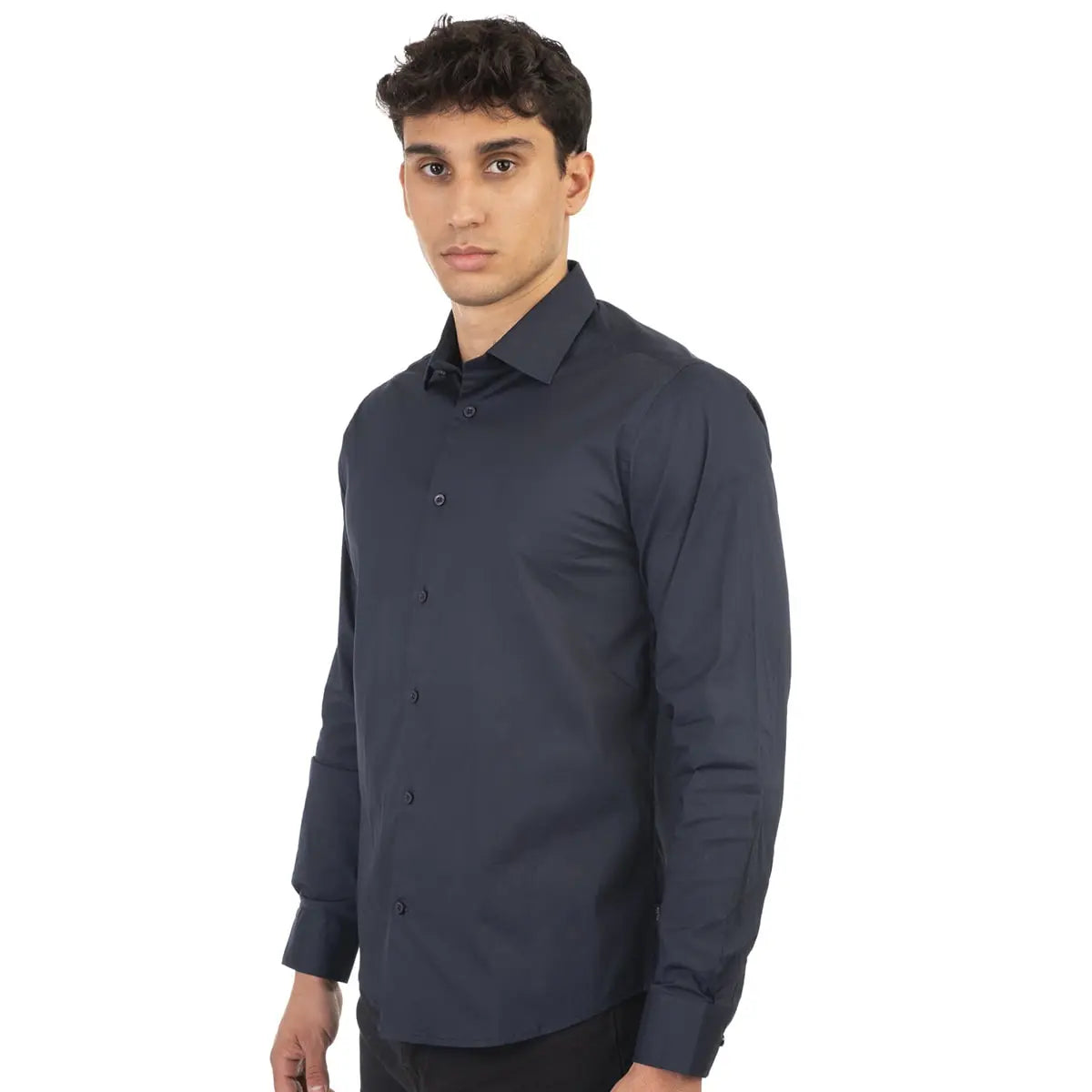 Duża męska koszula długi rękaw gładka elegancka Double Urban Outfitters GS-5039 granatowa