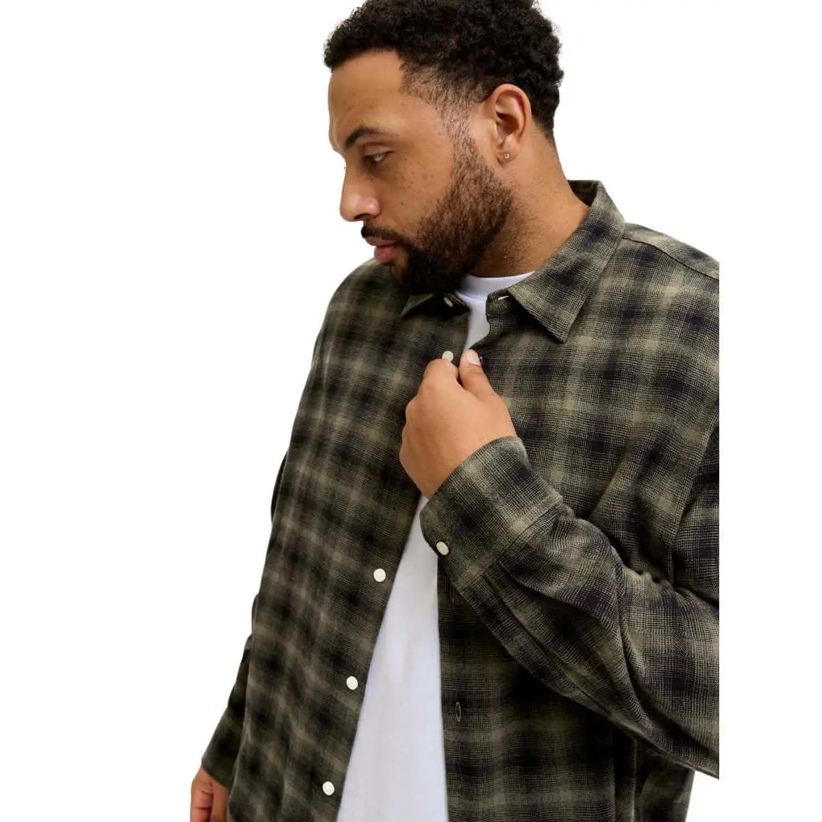 Duża męska flanelowa koszula z długim rękawem w  kratę Jack &amp; Jones 12291881 czarno-zielona