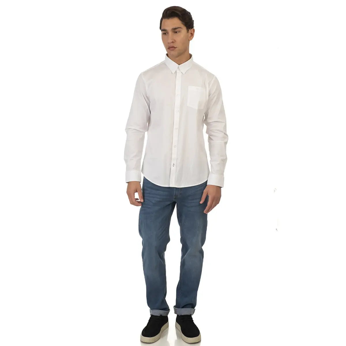 Duża męska koszula długi rękaw gładka elegancka Double Urban Outfitters GS-5041 biała