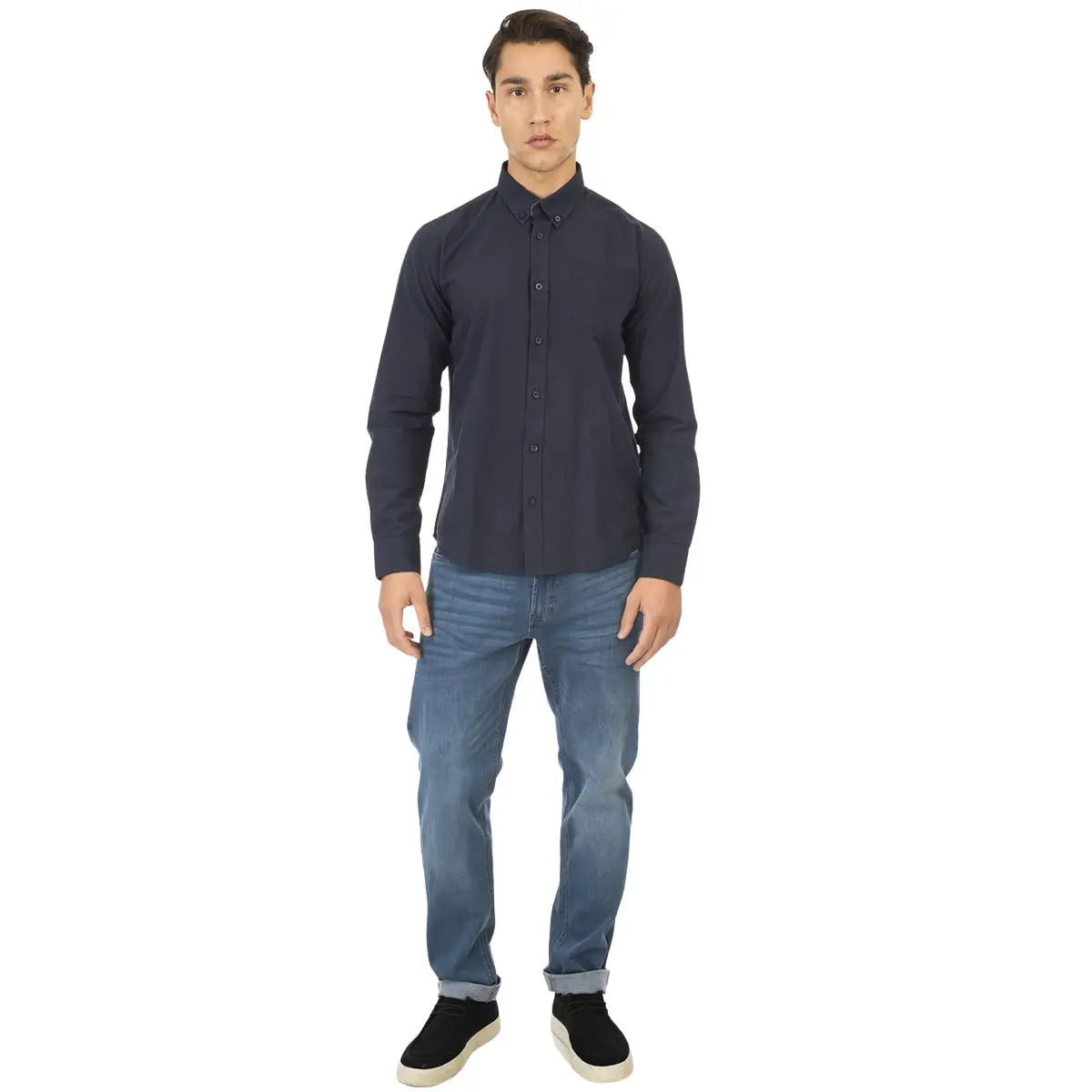 Duża męska gładka koszula długi rękaw Double Urban Outfitters GS-5015 granatowa