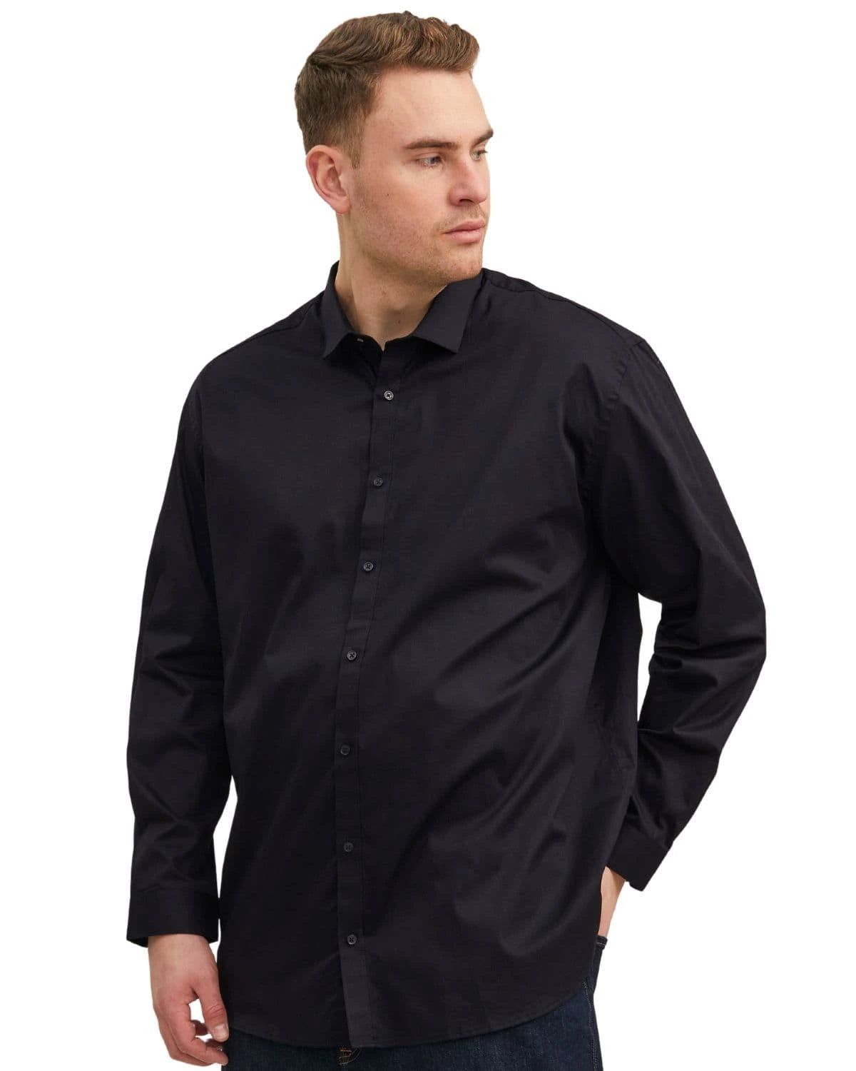 Duża męska koszula z długim rękawem gładka Jack &amp; Jones 12235157 czarna