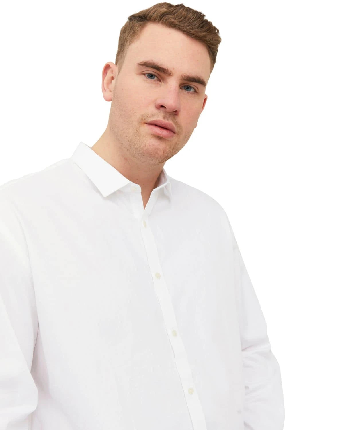 Duża męska koszula z długim rękawem gładka Jack &amp; Jones 12235157 biała