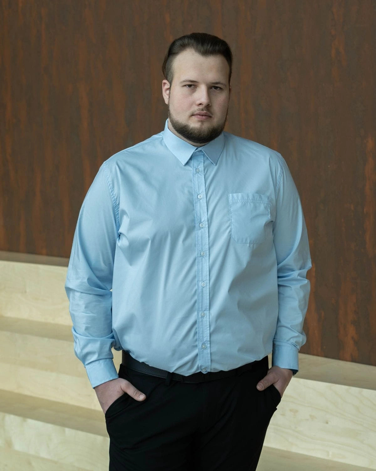Duża koszula męska z długim rękawem gładka plamoodporna NON IRON Duke D555 Oliver błękitna