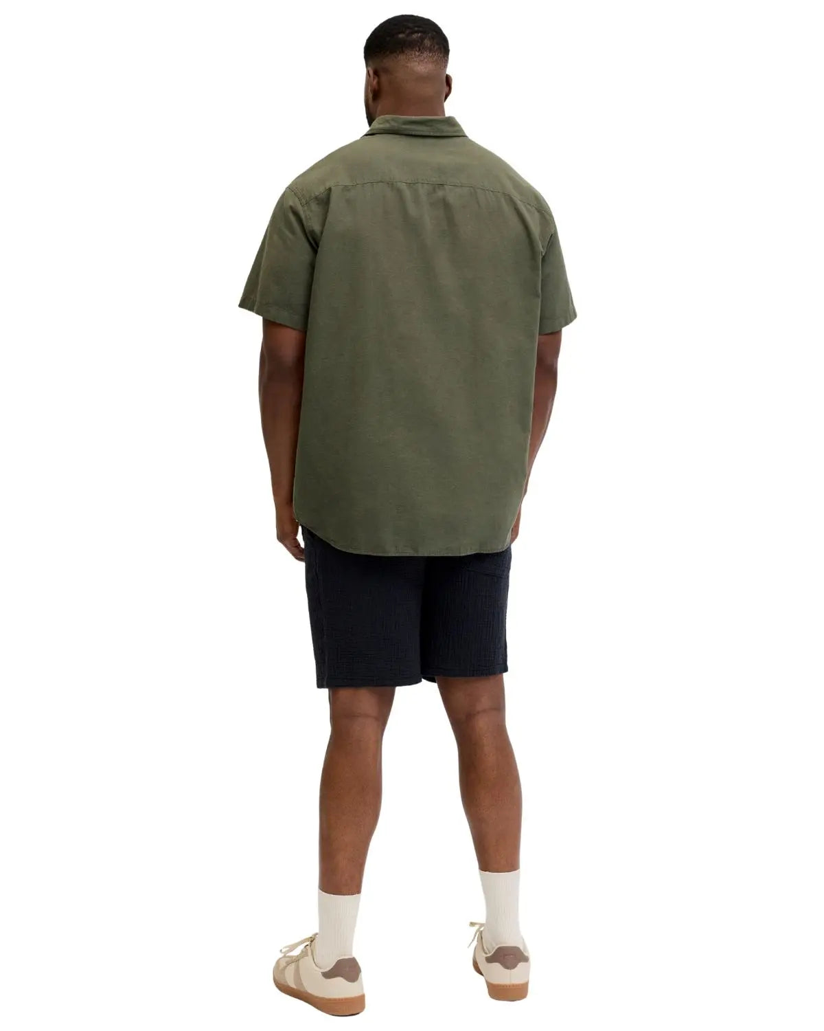 Duża koszula męska  z lnem króki rękaw Jack &amp; Jones 12294285 khaki