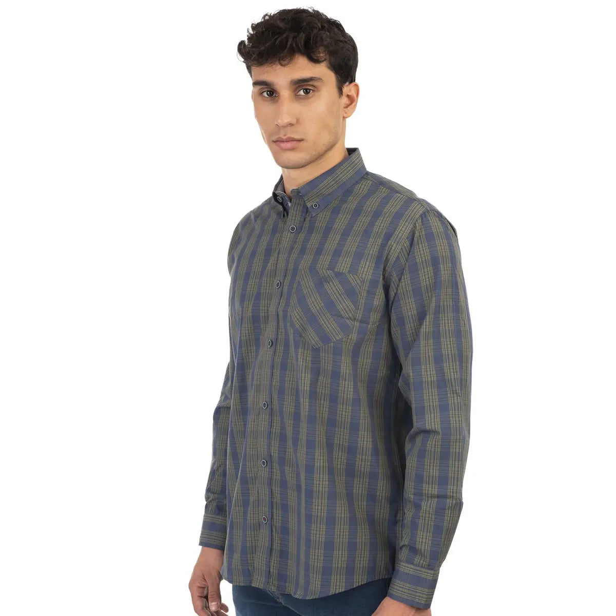 Duża męska koszula w kratę długi rękaw Double Urban Outfitters GS-5022 CC61 granatowo-zielona