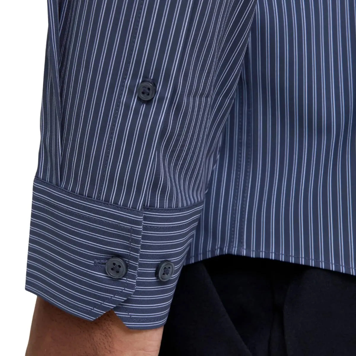 Duża elastyczna koszula męska z długim rękawem pionowe paski Jack &amp; Jones 12283532 ciemnoniebieska