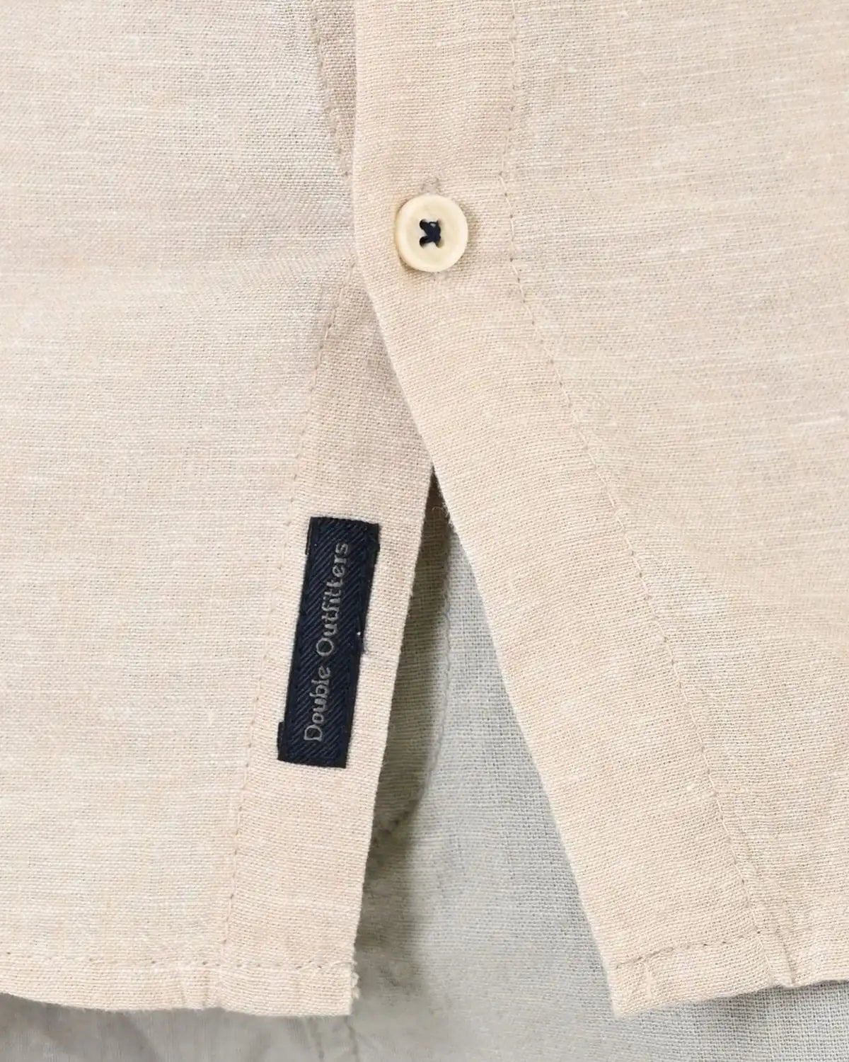 Duża męska koszula długi rękaw gładka lniana Double Urban Outfitters GS-5191 beżowa