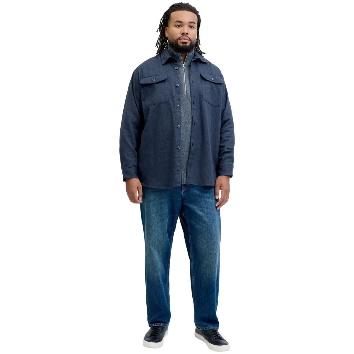 Duża męska koszula z długim rękawem Jack &amp; Jones 12288192 granatowa