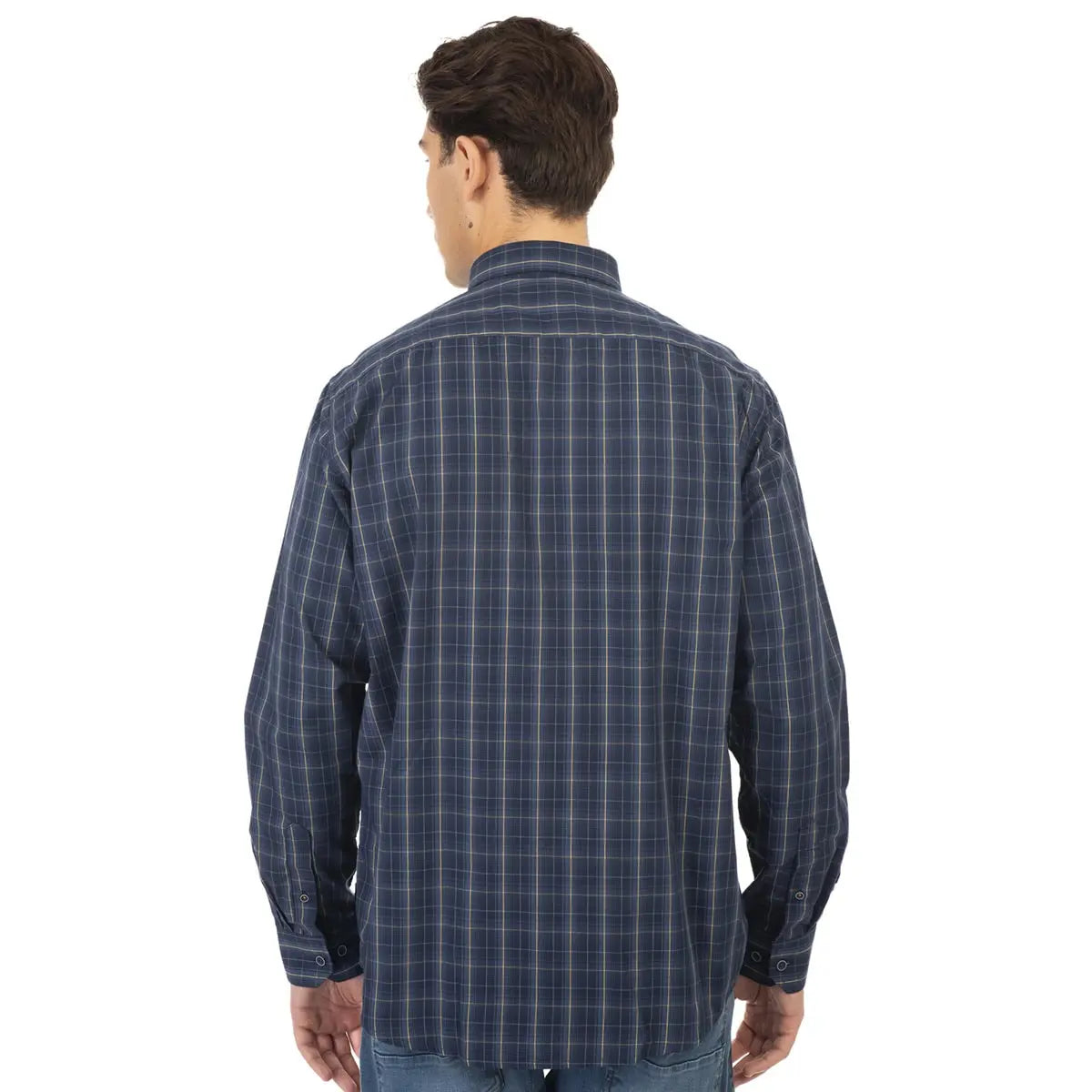 Duża męska koszula w kratę długi rękaw Double Urban Outfitters GS-5022 CC54 granatowo-żółta