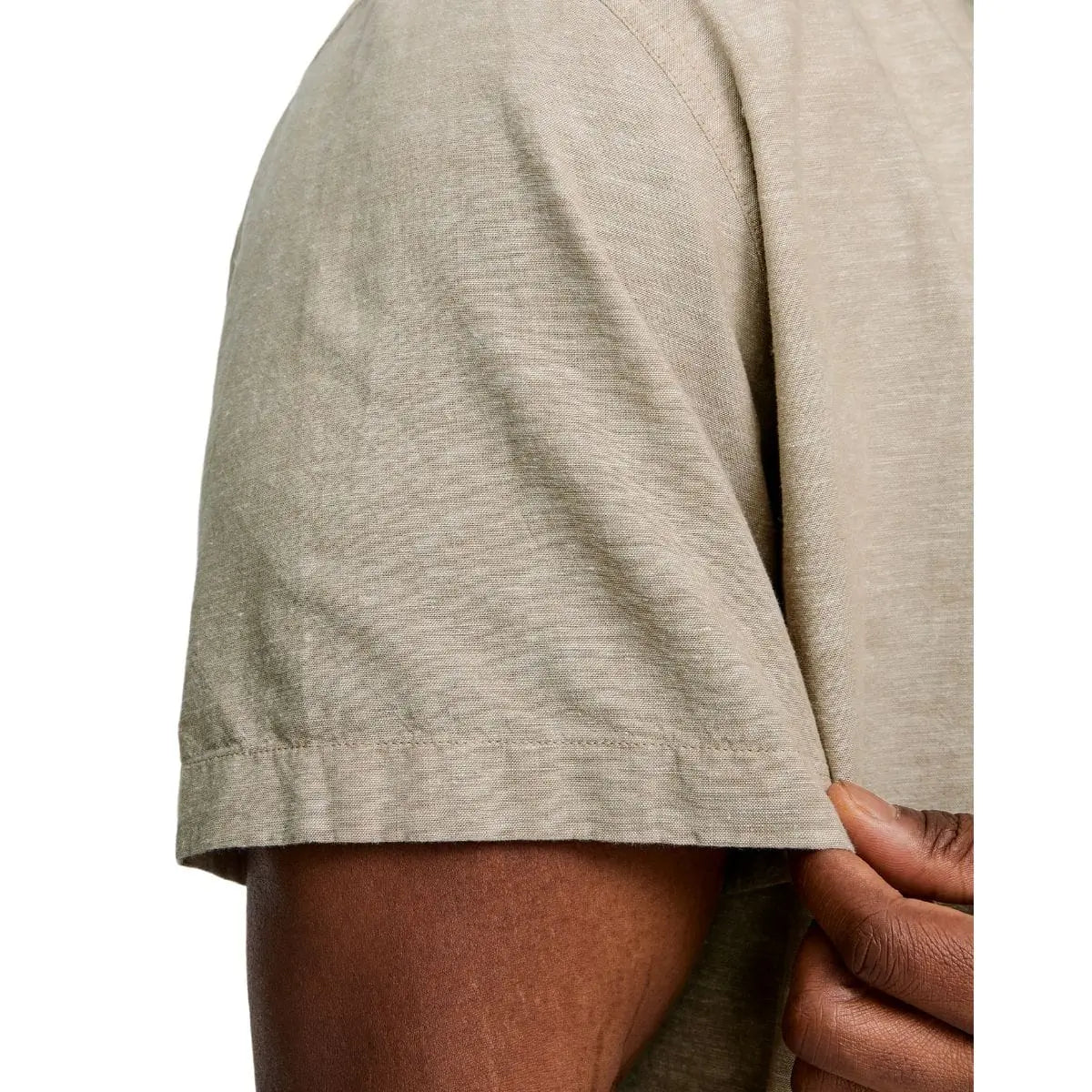 Duża koszula męska z krótkim rękawem gładka z lnem Jack &amp; Jones  12269090 beżowa