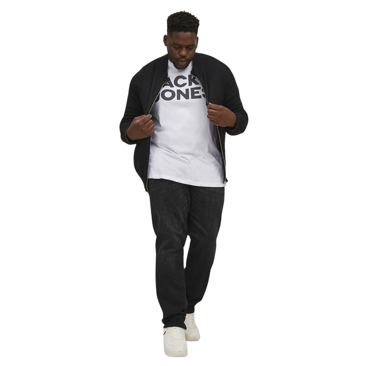Duża męska koszulka z nadrukiem t-shirt z napisami Jack &amp; Jones 12158505 biały