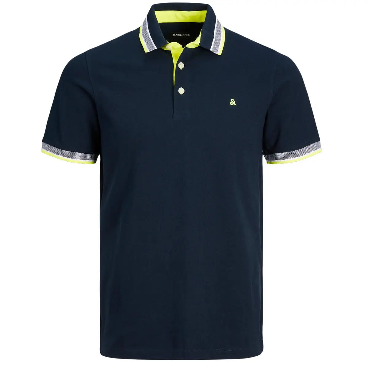 Duża męska polówka koszulka z kołnierzykiem Jack &amp; Jones 12143859 granatowa z żółtym