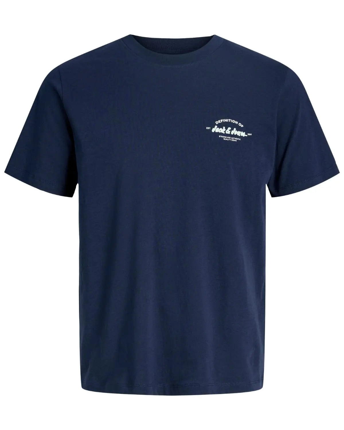 Duża męska koszulka krótki rękaw t-shirt z subtelnym napisem Jack &amp; Jones 12289681 granatowy