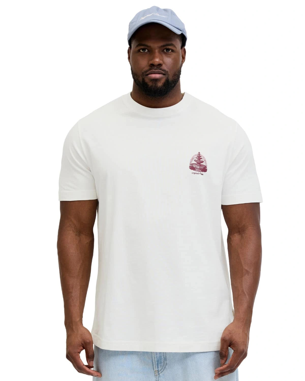 Duża męska koszulka krótki rękaw t-shirt z nadrukiem na plecach Jack &amp; Jones 12299037 biały