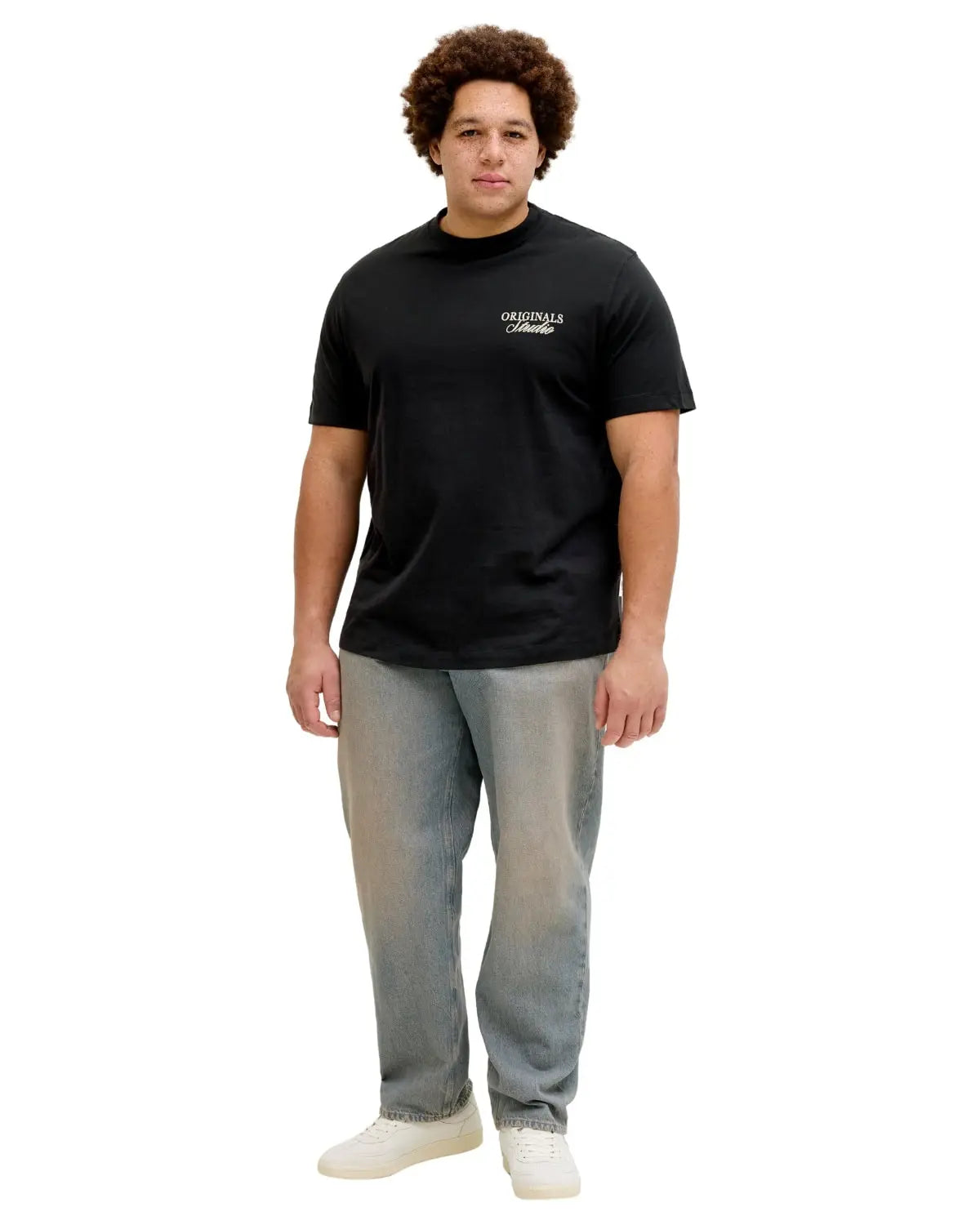 Duża męska koszulka krótki rękaw t-shirt z nadrukiem na plecach Jack &amp; Jones 12288197 czarny