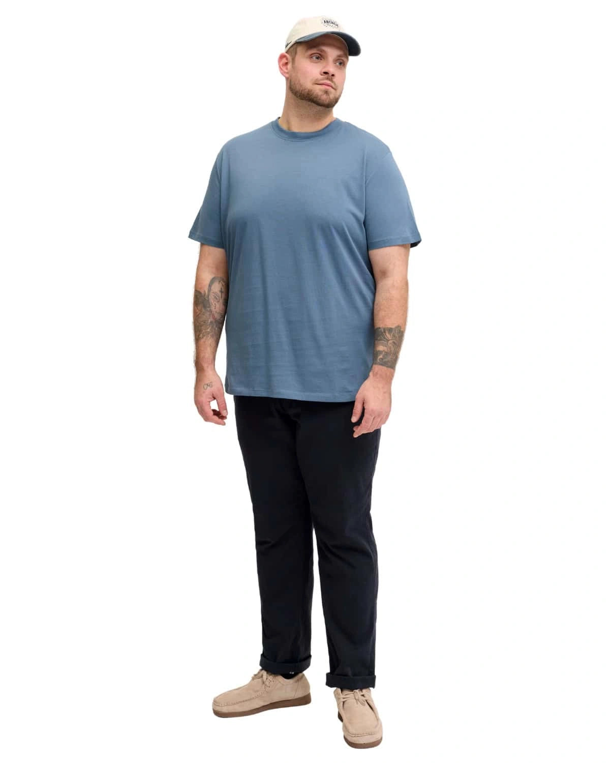 Duża męska koszulka z krótkim rękawem t-shirt gładki Jack &amp; Jones 12250623 niebieski