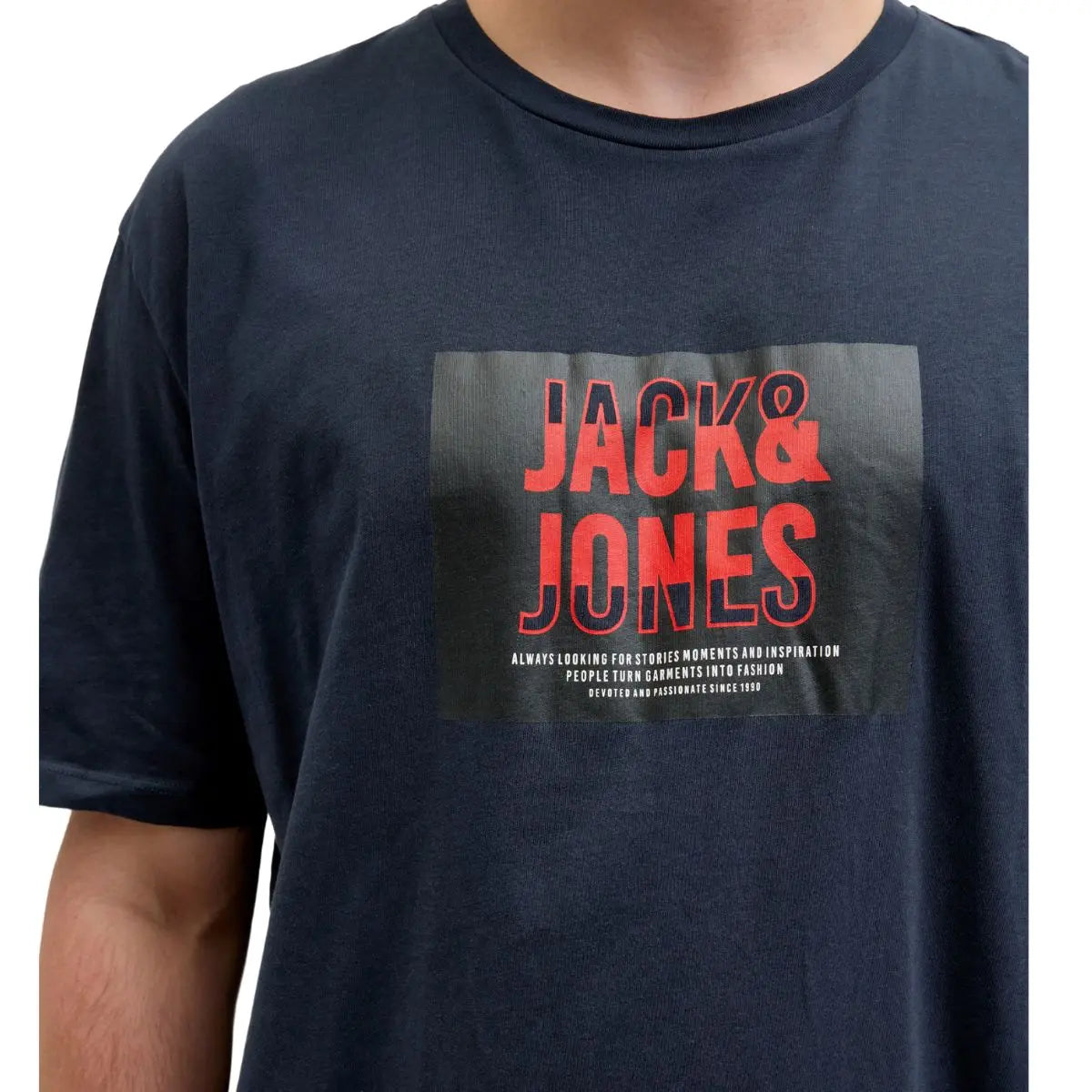 Duża męska koszulka T-shirt z napisem Jack &amp; Jones 12275743 granatowy