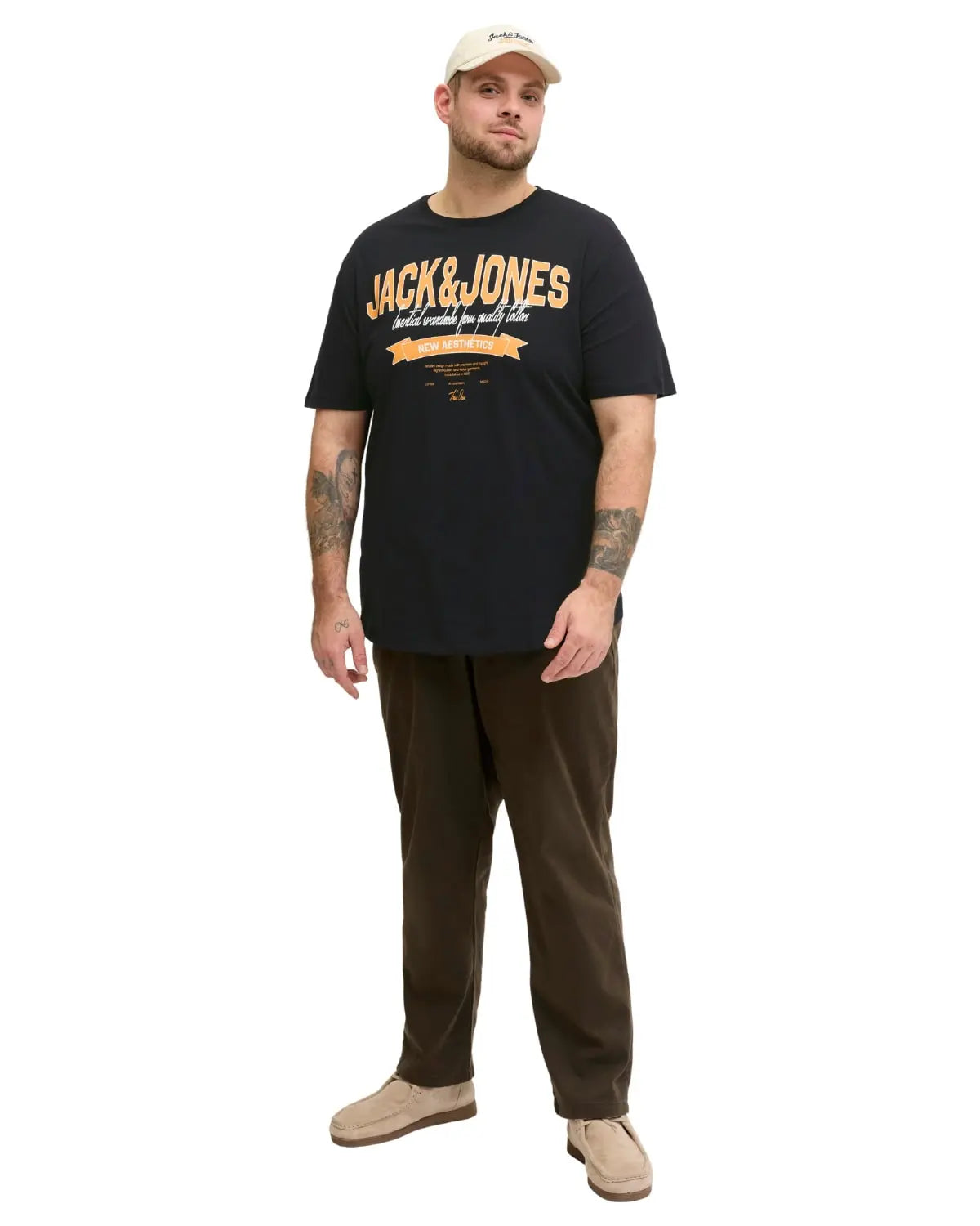 Duża męska koszulka z krótkim rękawem t-shirt z efektownym nadrukiem Jack &amp; Jones 12289691 czarny
