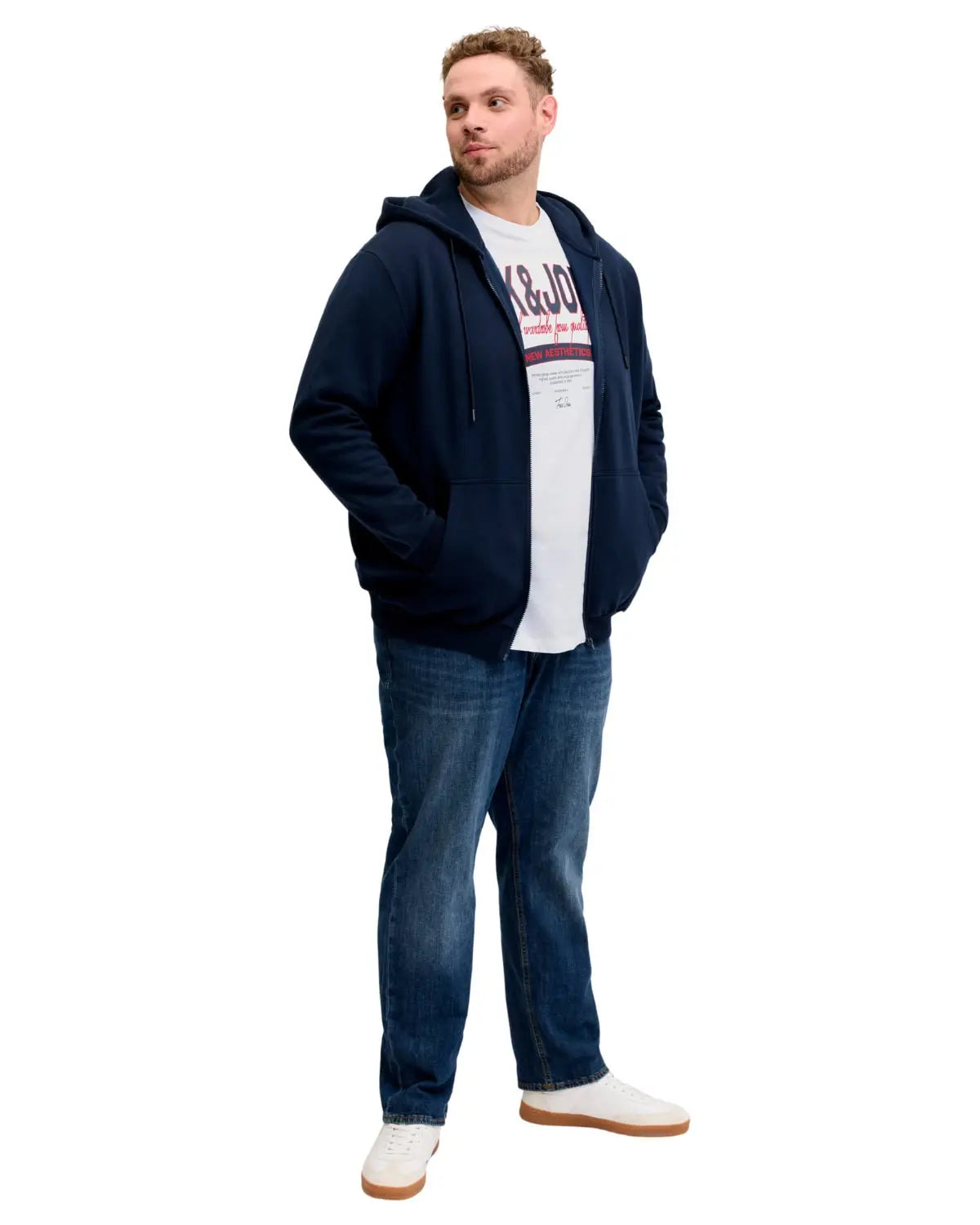 Duża męska koszulka z krótkim rękawem t-shirt z efektownym nadrukiem Jack &amp; Jones 12289691 biały