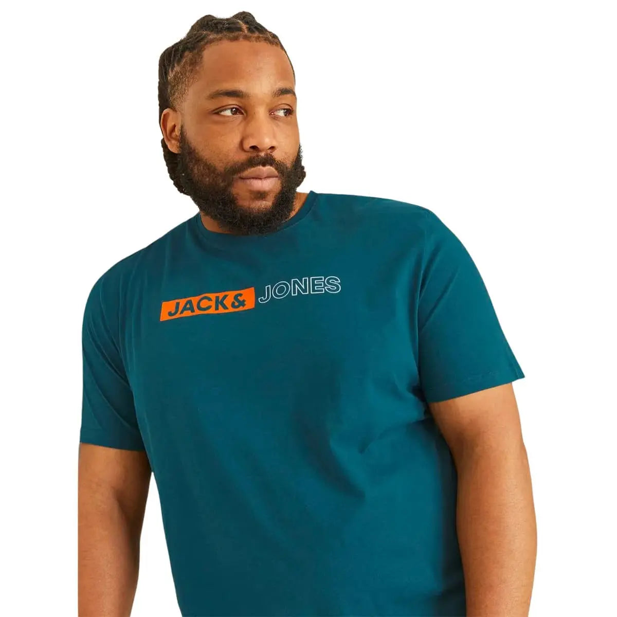Duża męska koszulka z napisami t-shirt Jack &amp; Jones 12243630 morski