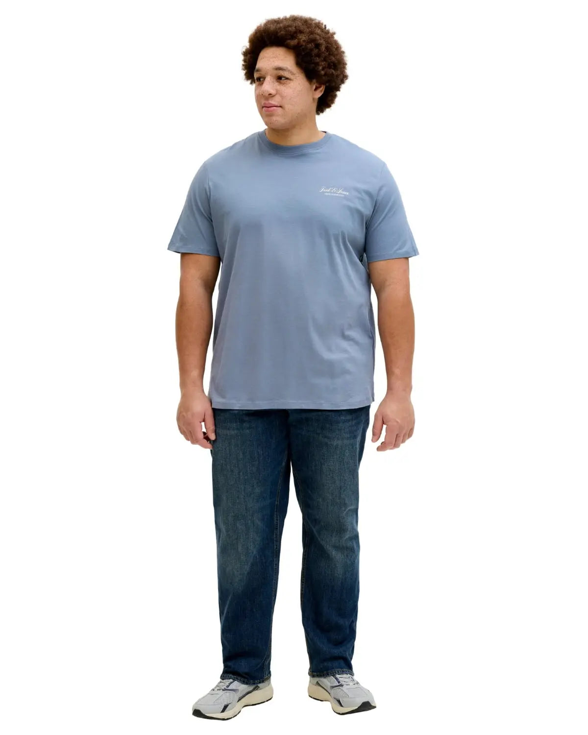 Duża męska koszulka z krótkim rękawem t-shirt z subtelnym napisem Jack &amp; Jones 12289683 błękitny