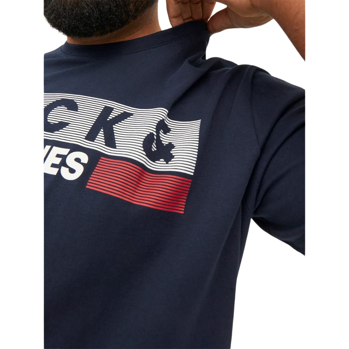 Duża męska koszulka z nadrukiem t-shirt z napisami Jack &amp; Jones 12158505 Play 4 granatowy