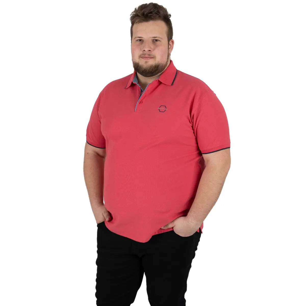Duża męska koszulka polo gładka ozdobny kołnierzyk Double PS-3045 malinowa