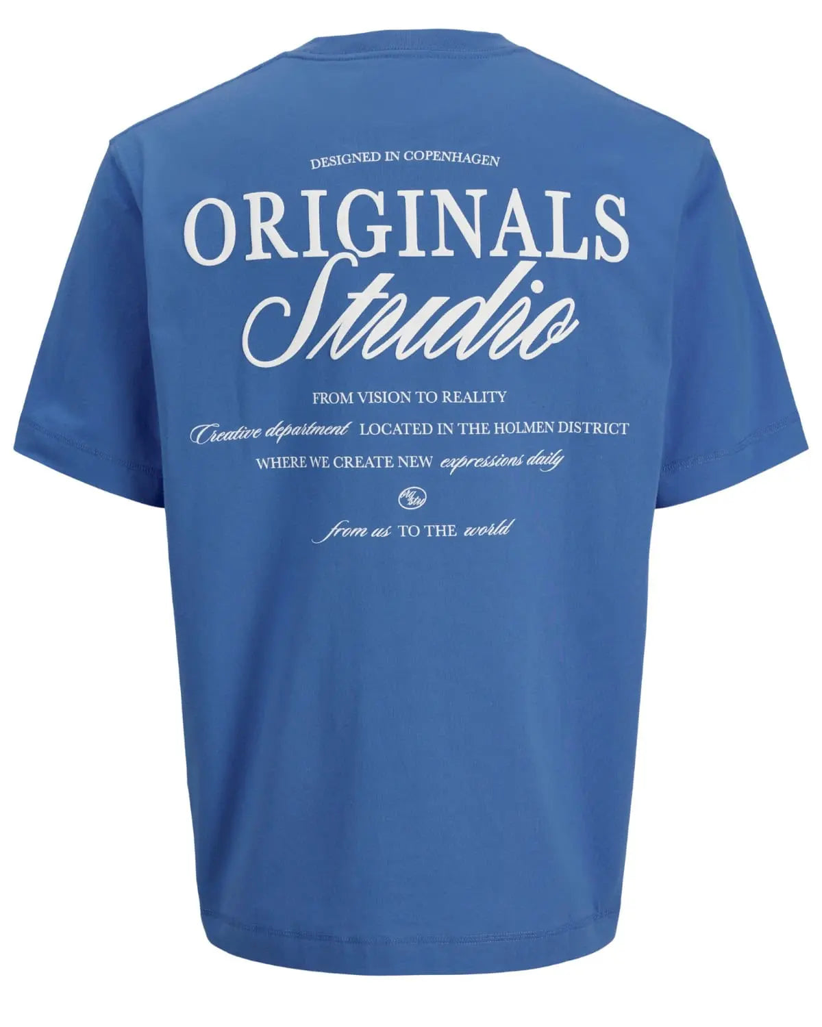 Duża męska koszulka krótki rękaw t-shirt z nadrukiem na plecach Jack &amp; Jones 12288197 niebieski