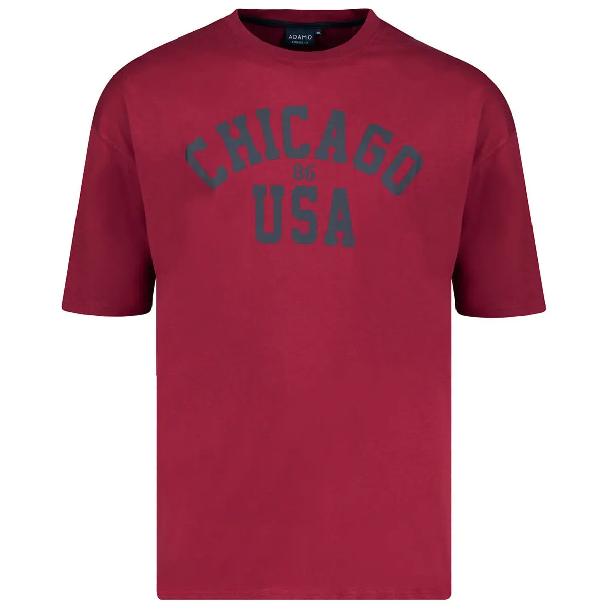 Duży męski t-shirt z napisami Chicago koszulka z krótkim rękawem Adamo 131509-590 bordowa
