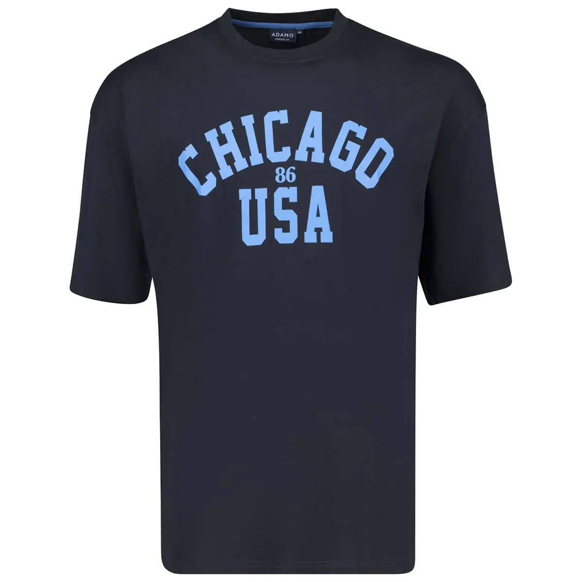 Duży męski t-shirt z napisami Chicago koszulka z krótkim rękawem Adamo 131509-360 granatowa
