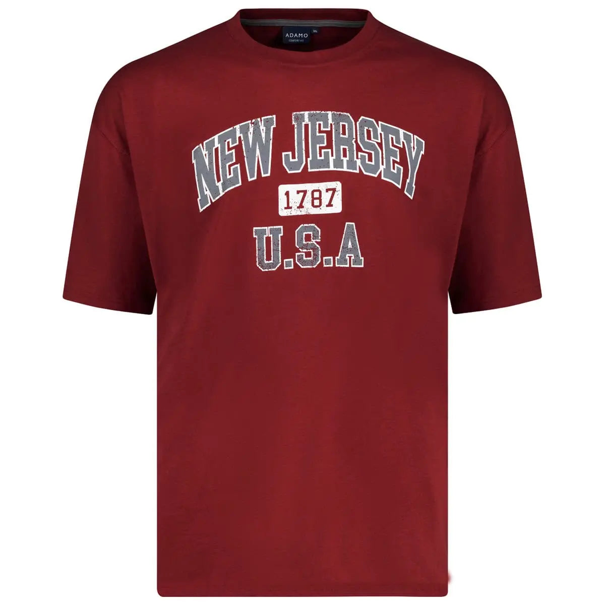 Duży męski t-shirt koszulka z napisami Adamo 131501-590 bordowa