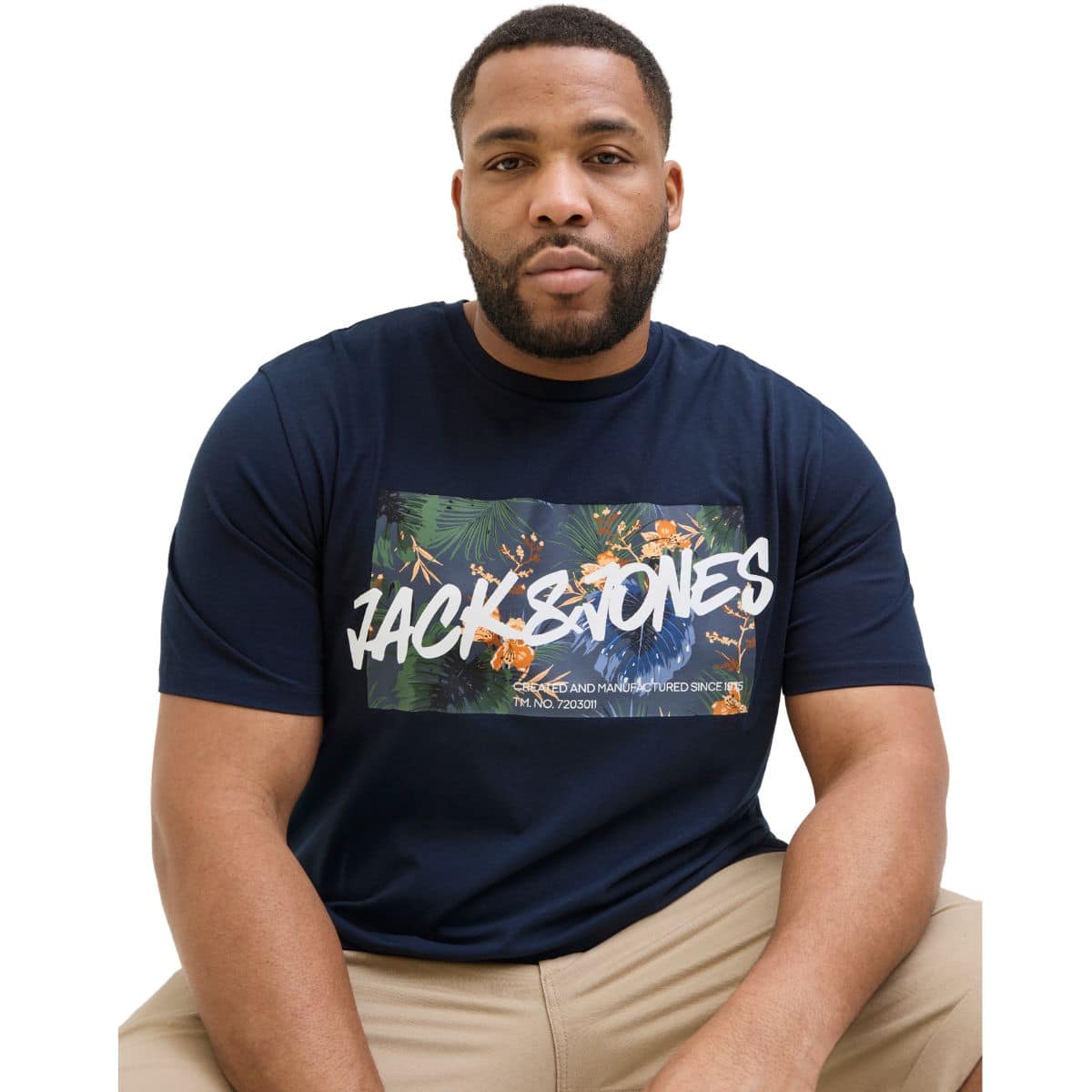Duża męska koszulka T-shirt z nadrukiem i napisem Jack &amp; Jones 12275757 granatowy