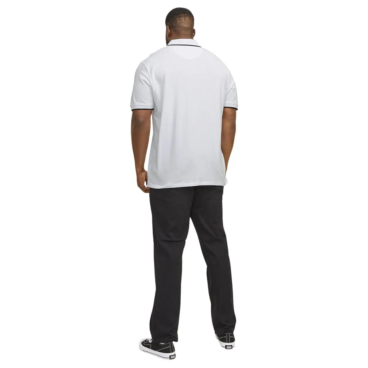 Duża męska polówka koszulka z kołnierzykiem Jack &amp; Jones 12143859 biała z czarnymi wstawkami
