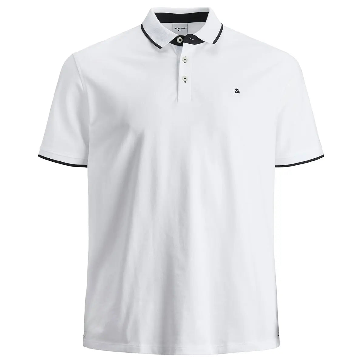 Duża męska polówka koszulka z kołnierzykiem Jack &amp; Jones 12143859 biała z czarnymi wstawkami