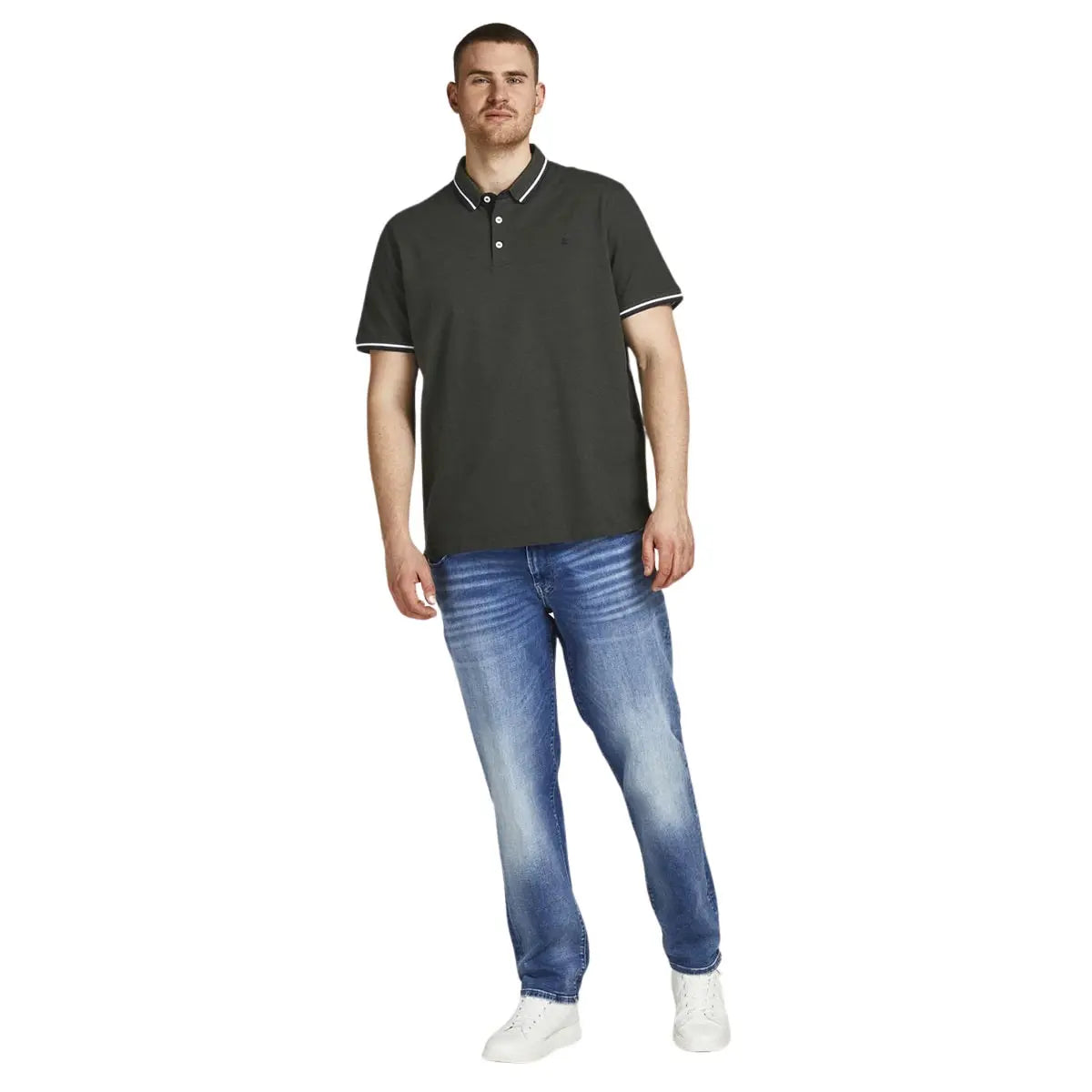 Duża męska polówka koszulka z kołnierzykiem Jack &amp; Jones 12143859 ciemnozielona