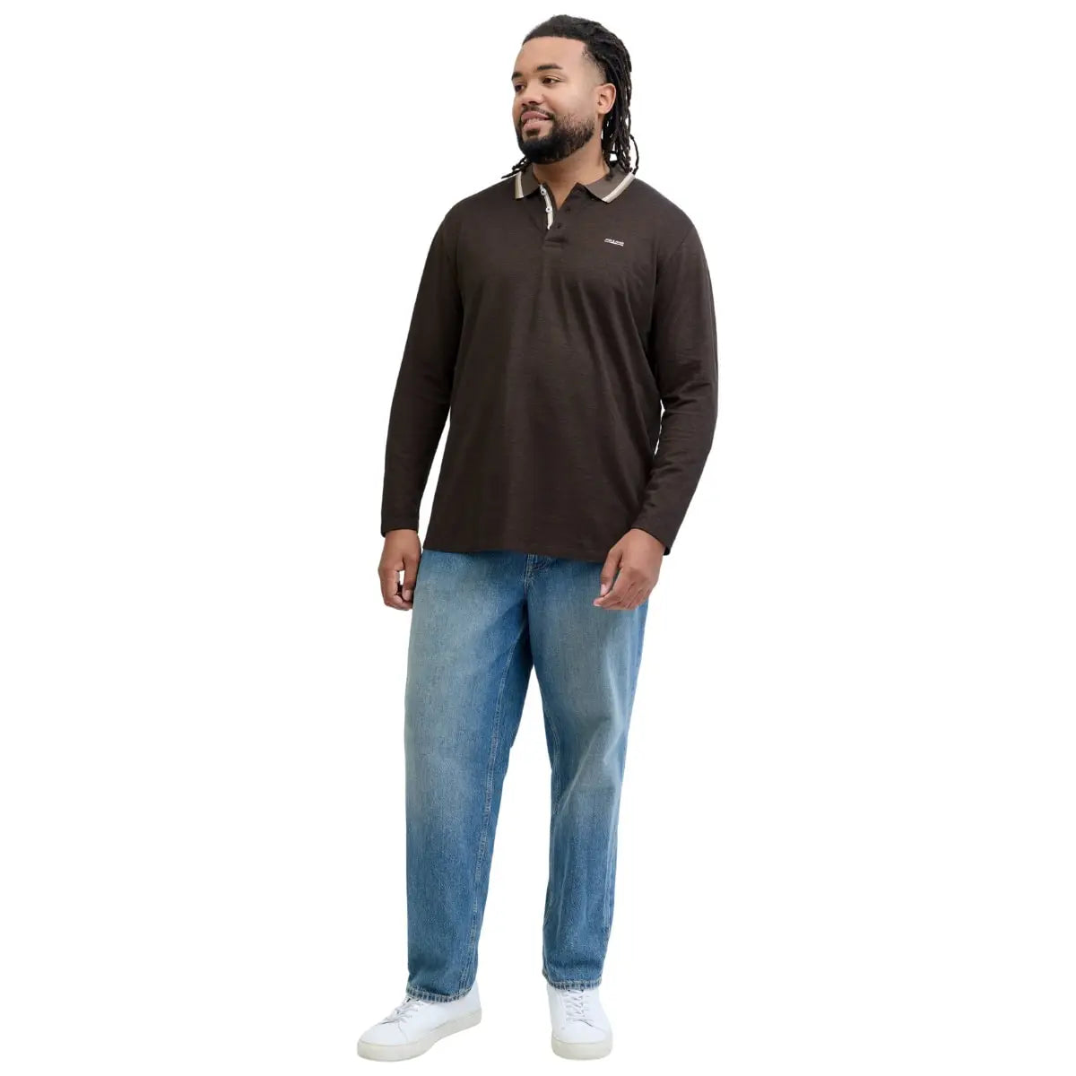 Duża męska koszulka polo z długim rękawem Jack &amp; Jones 12287555 brązowa