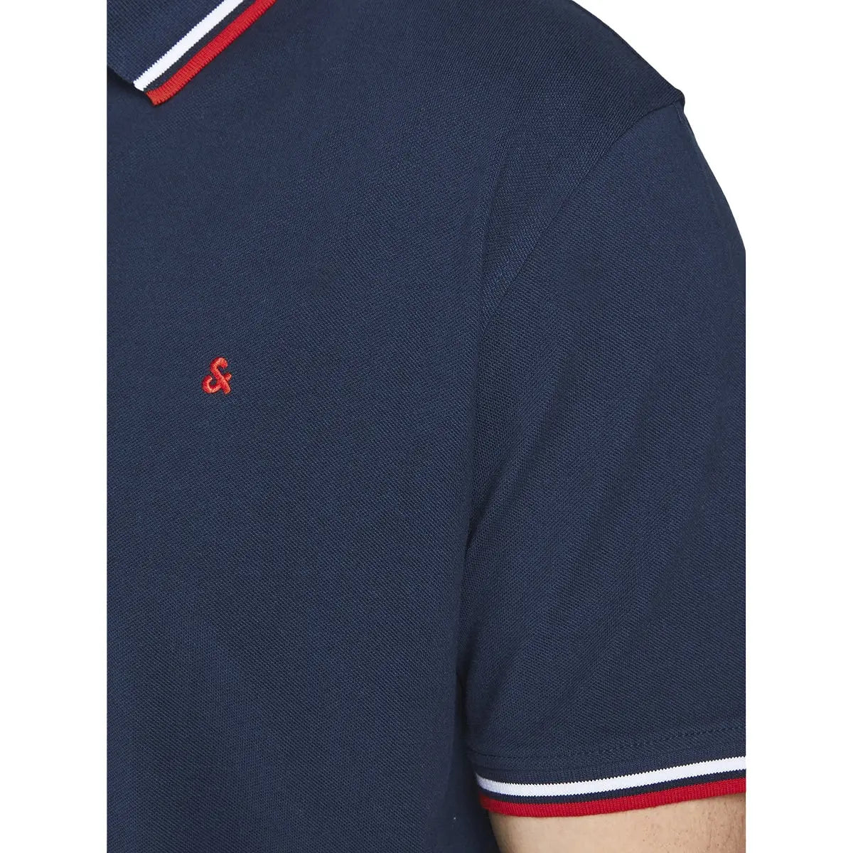 Duża męska polówka koszulka z kołnierzykiem Jack &amp; Jones 12143859 granatowa z czerwonym